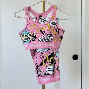 Stronger Activewear Set – Comic Pop Print (Sports Bra & Leggings) XS/S